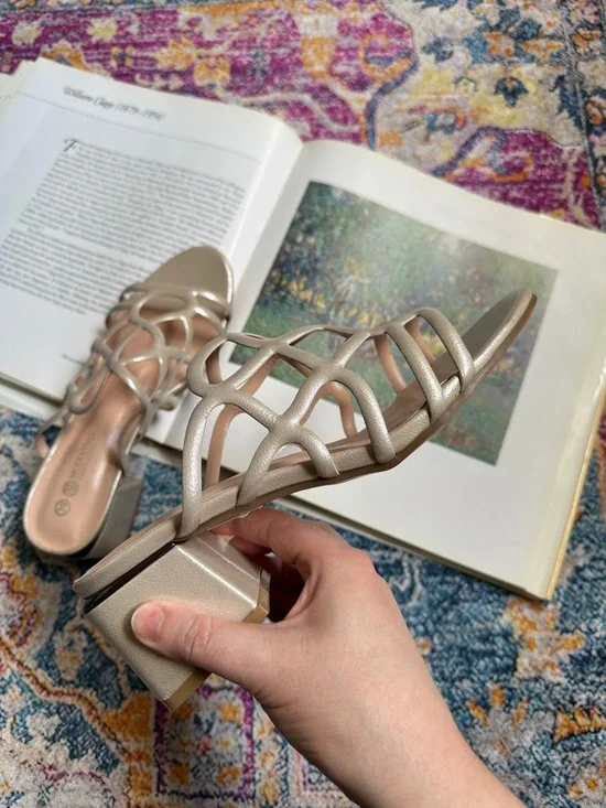 Metallic Block Heel Sandals - Picture 2 of 16